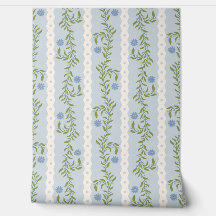 Cottagecore Climbing Floral Stripes on Light Blue