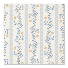 Cottagecore Subindo Listras Florais Azul e Branco