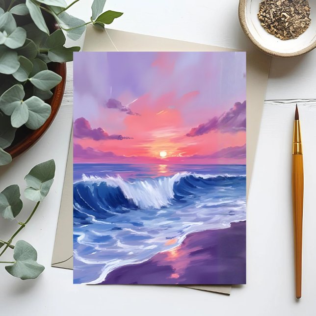 Cotton Candy Cove | Pink Ocean Watercolor Card (Criador carregado)