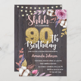 Cotton Floral Rustic Wood 90 Aniversário Convite