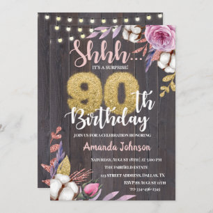 Cotton Floral Rustic Wood 90 Aniversário Convite