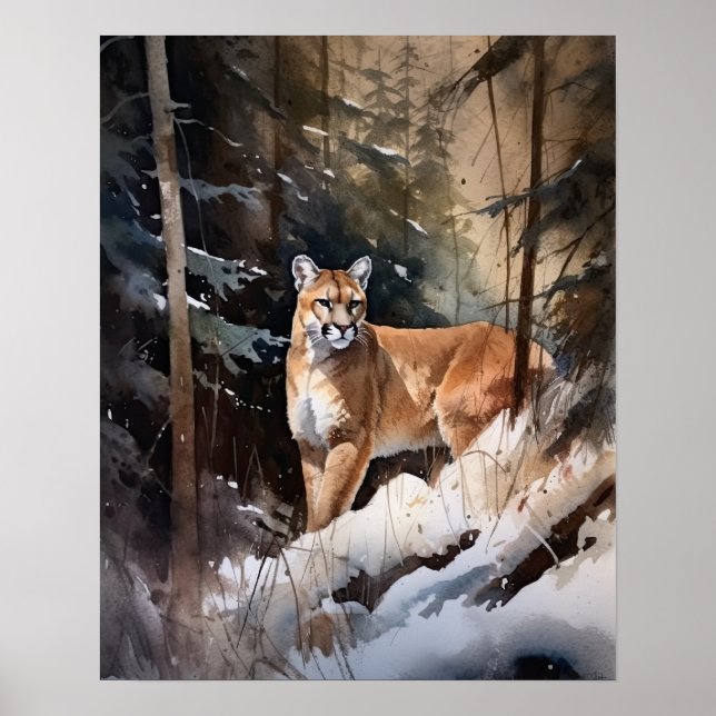 Cougar Woodland Animal Art Impressão (Frente)