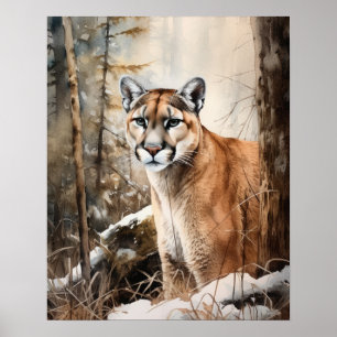Cougar Woodland Animal Art Impressão