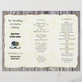 Country Boots Rustic Trivezes Barn Wedding Program