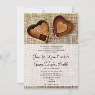 Country Burlap Wooden Hearts Casamento Convites