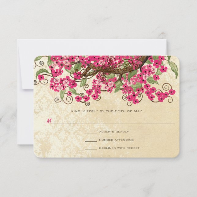 Country Chic Pink Cherry Blossom Casamento RSVP (Frente)
