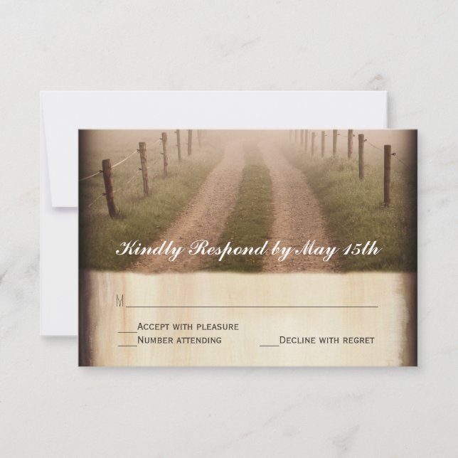 Country Dirt Road Fence Posta Casamento RSVP (Frente)