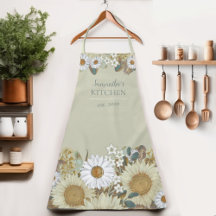Country Floral Sunflower Women Name Apron