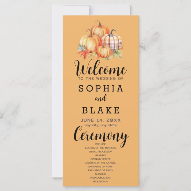 Country Pumpkins Xadrez Queda Orange Weding Progra (Frente)