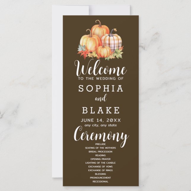 Country Pumpkins Xadrez Queda Programa de Casament (Frente)