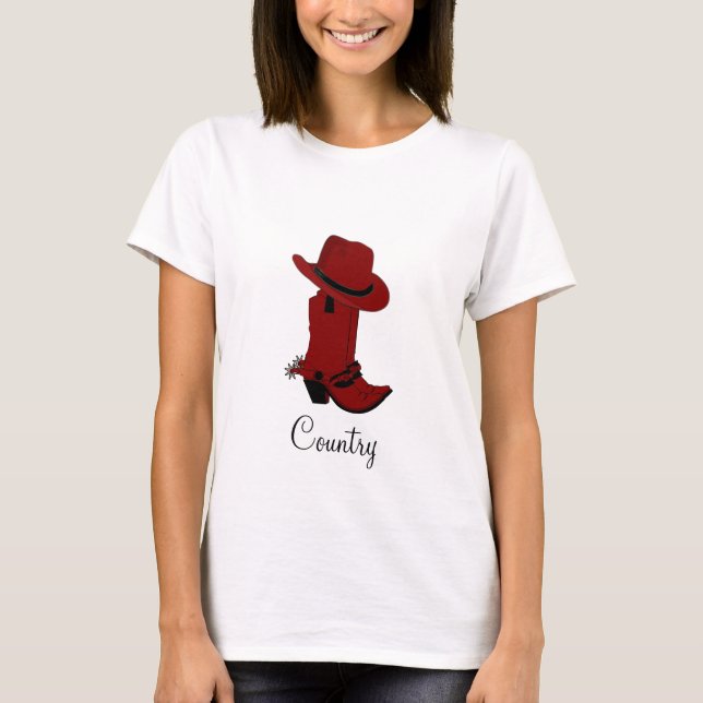Country Red Hat e Boots T-Shirt (Frente)