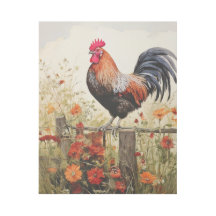 Country Rooster em Pé e flores selvagens