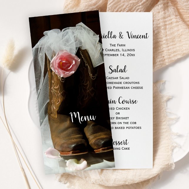 Country Rosa e Cowboy Boots Western Weding Menu (Criador carregado)