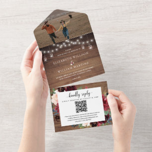 Country Rustic Wood & Floral Wedding Código QR Fot