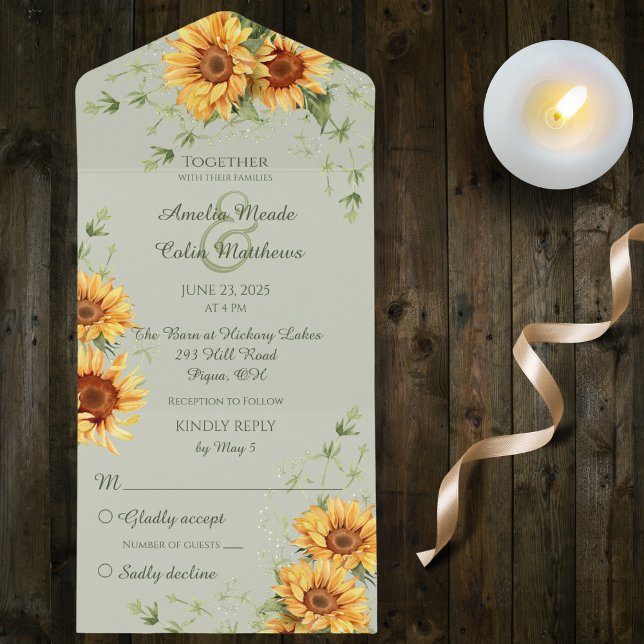 Country Sunflower em Sage Green (Also available with QR code)