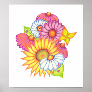 Country Sunflower Ladybugs Art Poster Impressão