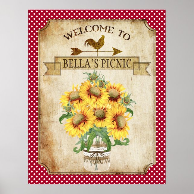 Country Sunflower Red Gingham Poster (Frente)