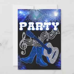 Country Western Music Blue Guitar And Cowboy Boots