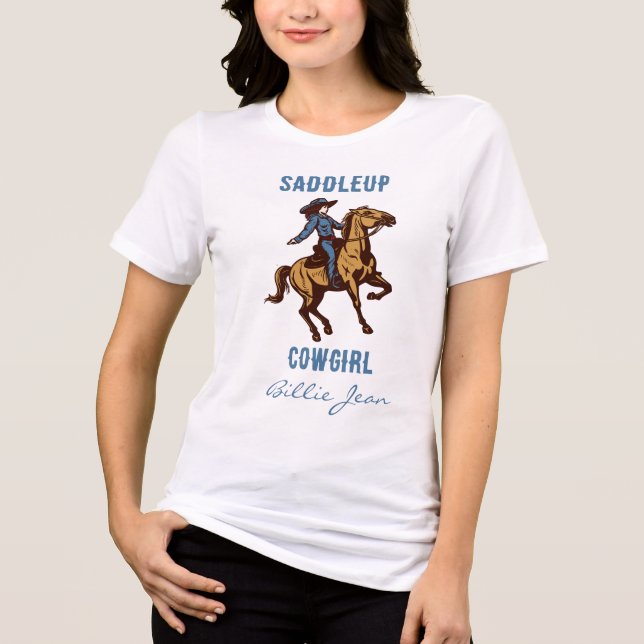 Country Western Rodeo Saddleup Cowgirl T-Shirt (Frente)