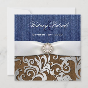 Couro e Denim Damask Convites para Casamento do Oe