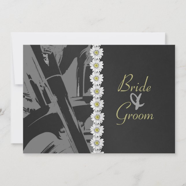 Couro e margaridas que Wedding o convite (Frente)