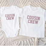 Cousin Crew | Mauve Kids Baby T-Shirt<br><div class="desc">Roupa personalizado impresso personalizado com gráfico "Cousin Crew" ou outro texto personalizado. Use as ferramentas de design para editar as fontes de texto e as cores ou adicionar suas próprias fotos para criar um design de camiseta personalizada. Selecione entre uma grande variedade de t-shirts, camisolas-cisterna e camisas para homens, mulheres,...</div>