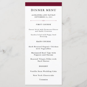 Couture Elegante Menu de Casamento Marsala