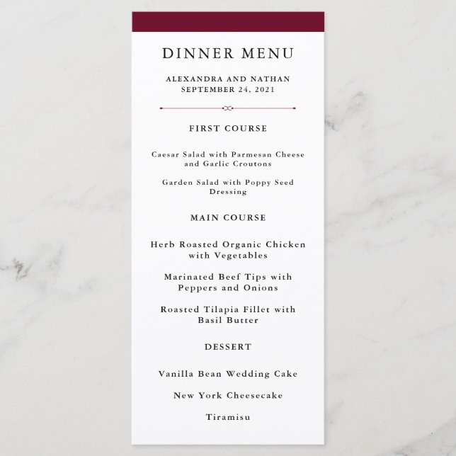 Couture Elegante | Menu de Casamento Marsala (Frente)