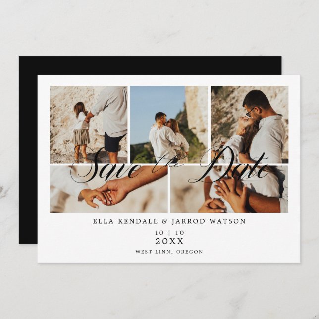 Covid19 Chic Black Trendy Collage 5 Fotos Casament (Frente/Verso)