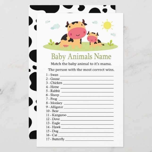 Cow Baby Animal Name Game (Frente/Verso)