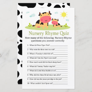 Cow Nursery Rhyme jogo de chá de fraldas do Quiz