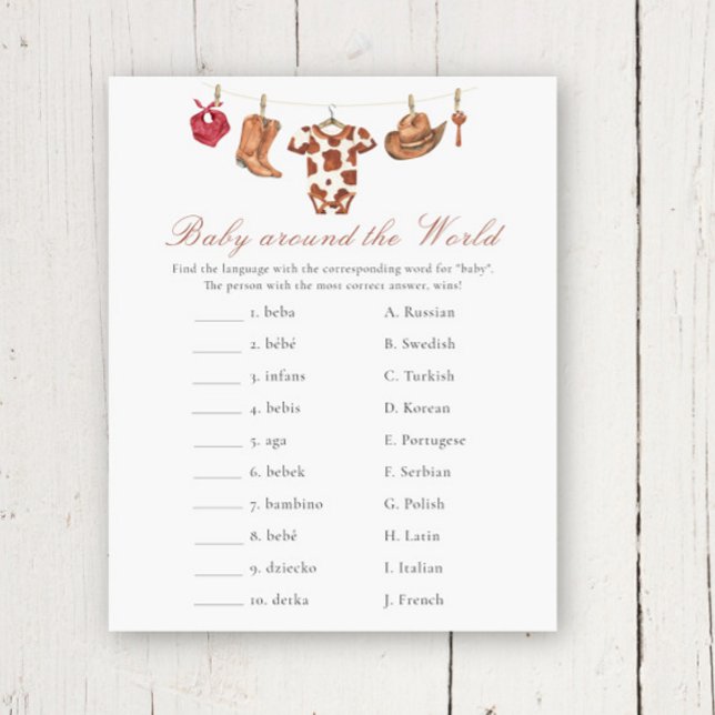 Cowboy baby shower - Baby around the world game (Criador carregado)