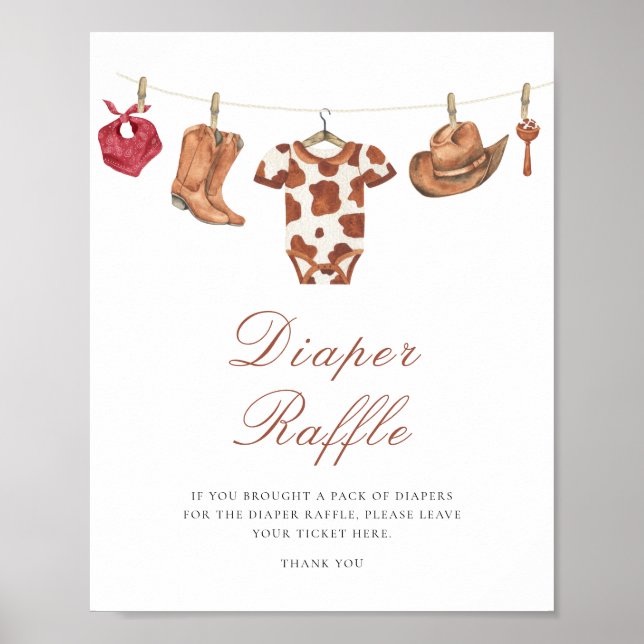 Cowboy baby shower - diaper raffle poster (Frente)