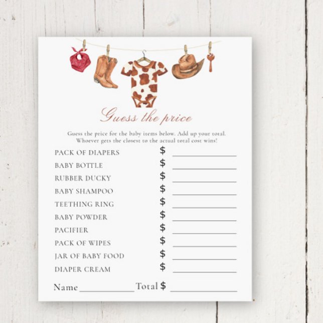 Cowboy baby shower - Price Guess Game (Criador carregado)
