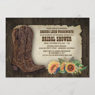 Cowboy Boots Convites de chá de panela de girassol