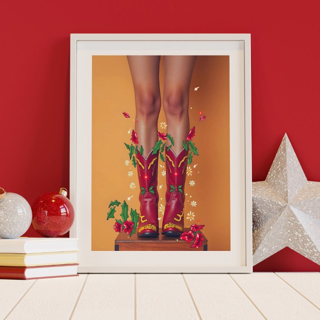 Cowboy Boots Poster Wall Art (Christmas cowboy boots wall art poster design.  Multiple sizes available.)
