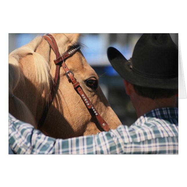 Cowboy com cartão ocidental permanente de cavalos (Frente Horizontal)
