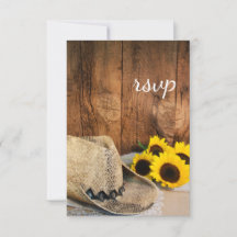 Cowboy Hat, Sunflower Barn Wood Casamento RSVP Car