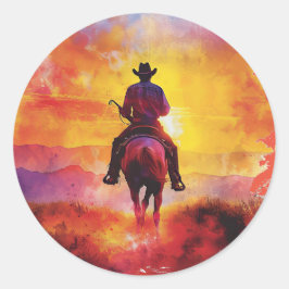 Cowboy no autocolante do sol.