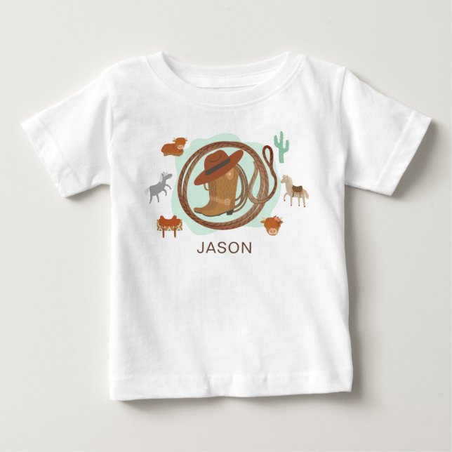 Cowboy personalizado Nome Baby T-Shirt (Frente)