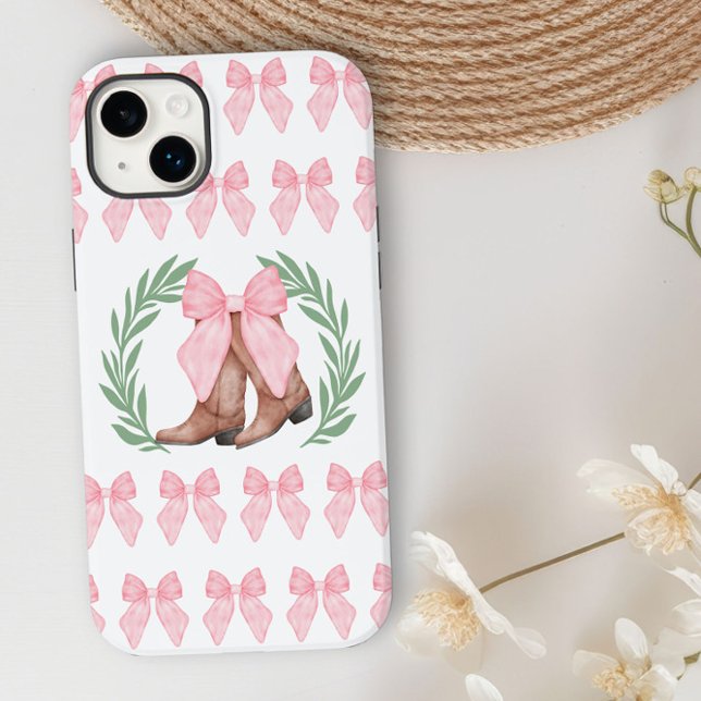 Cowgirl Boots Laurel Wreath e Arcos rosa (iphone case with cowgirl boots and pink bows by Darling and May)
