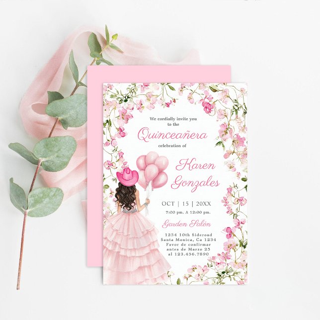 Cowgirl com Balões Quinceañera Convite (Criador carregado)