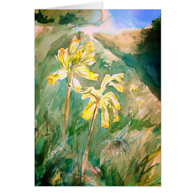 Cowslips Primula veris em um cartão de banco de pa (Frente)
