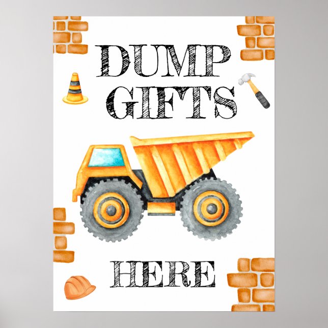 Cox Watercolor Construction Birthday Poster (Frente)