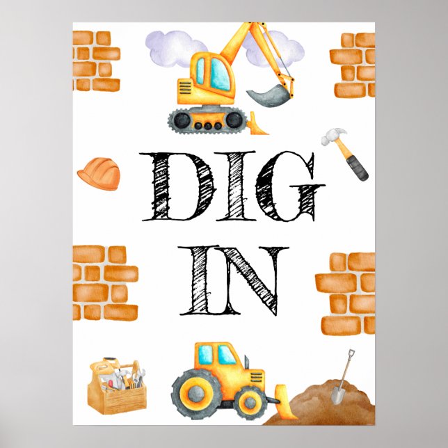 Cox Watercolor Construction Birthday Poster (Frente)