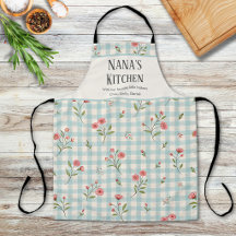 Cozinha da Vovó Personalizada Azul Xadrez Floral