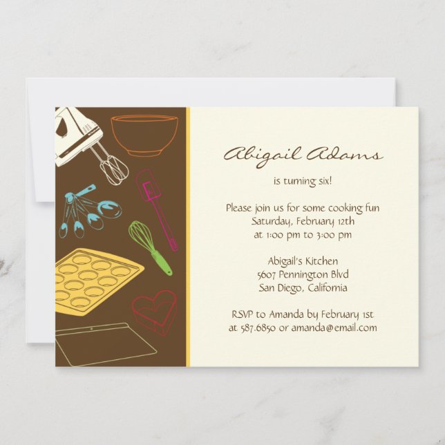 Cozinhar - Convite de aniversário (Frente)