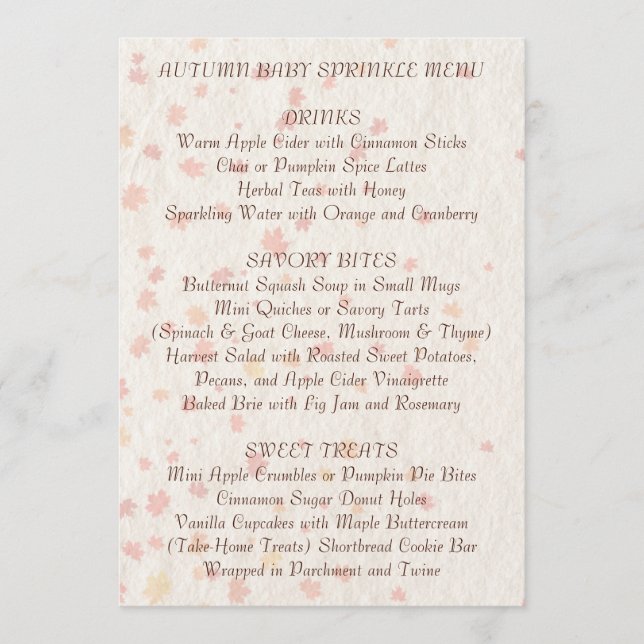 Cozy Autumn Baby Sprinkle Menu | Seasonal  (Frente)