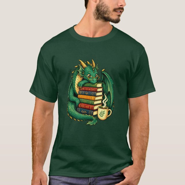 Cozy Book Dragon Reader T-Shirt | Fantasy Gift (Frente)