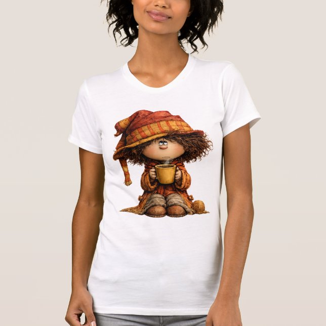 Cozy Cute Girl with Coffee T-Shirt (Frente)